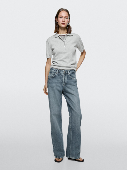 Massimo Dutti Джинсы средней посадки с широкими штанинами, светло-голубой