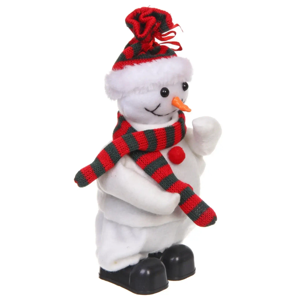 Снеговик музыкальный 21 см в шарфике (работает от 3*ААА - в комплект не входят)