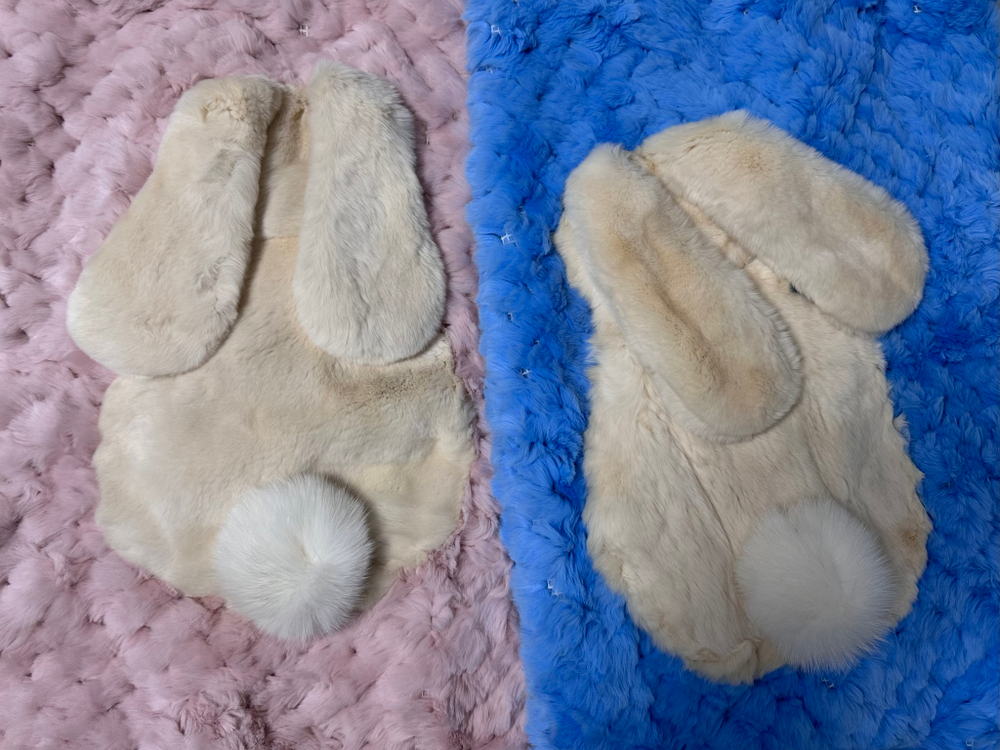 Вязаный детский плед из натурального меха рекс "Зайчик" 120х80 см (голубой)