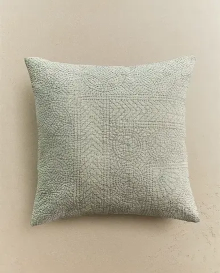 ZARA HOME НАВОЛОЧКА ДЛЯ ДЕКОРАТИВНОЙ ПОДУШКИ С ВЫШИВКОЙ, СИНИЙ