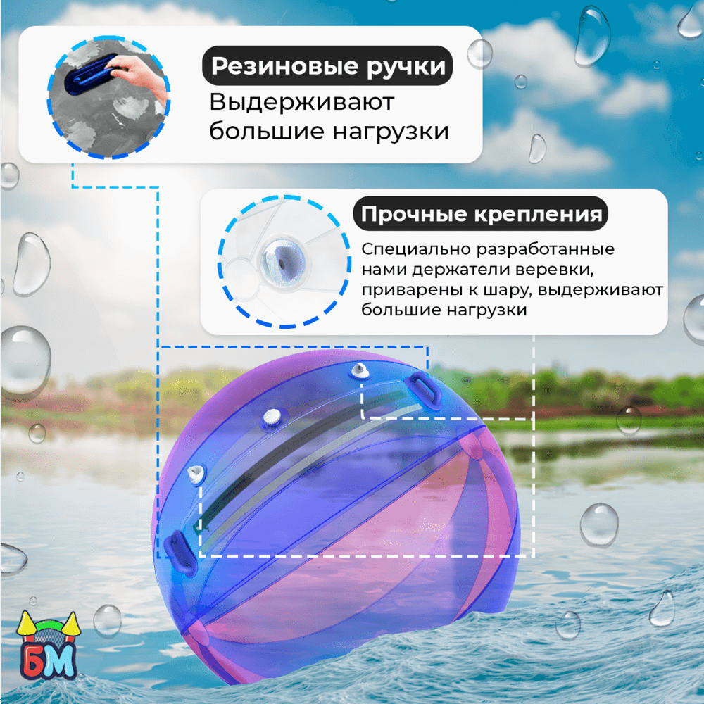 Аттракцион Водный шар ПВХ «Сине-розовый» 2*2*2 м