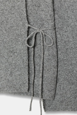 ZARA ТРИКОТАЖНОЕ ПАЛЬТО-КИМОНО С РАЗРЕЗАМИ НА РУКАВАХ, СВЕТЛО-СЕРЫЙ