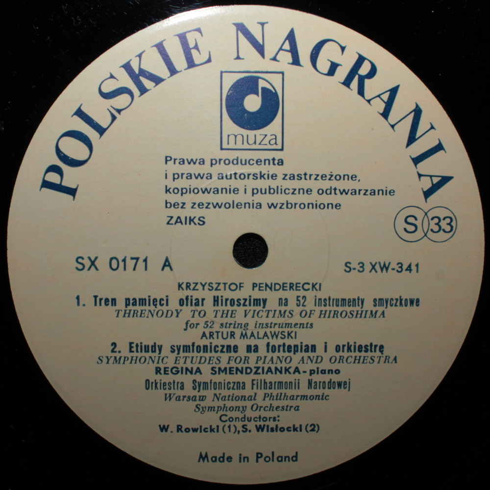Krzysztof Penderecki / Tren Pamieci Ofiar Hiroszimy. Muzyka Na Smyczki Trabki I Perkusje. Etiudy Symfoniczne (LP)