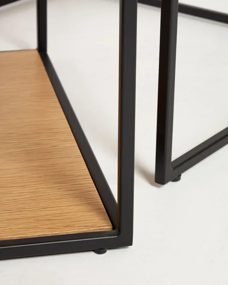 Yoana Набор из 2 столиков из дубового шпона и черного металла
