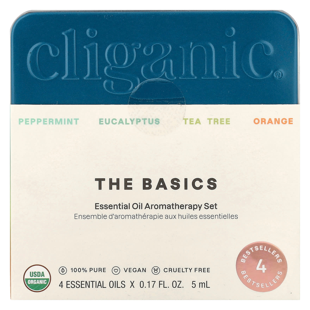 Cliganic, The Basics, набор для ароматерапии с эфирными маслами, набор из 4 предметов