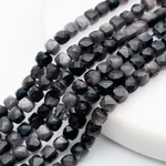 Обсидиан "Серебристый" бусины, куб, размер около 3,9-4,1 мм, цена за 23-24 шт (1/4 нити)