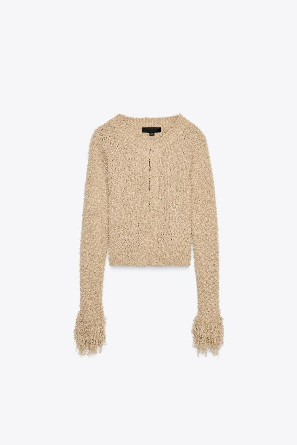 ZARA ВЯЗАНЫЙ КАРДИГАН С БАХРОМОЙ, ПЕСОЧНЫЙ