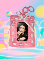 Картхолдер (вязаный) розовый с ленточкой