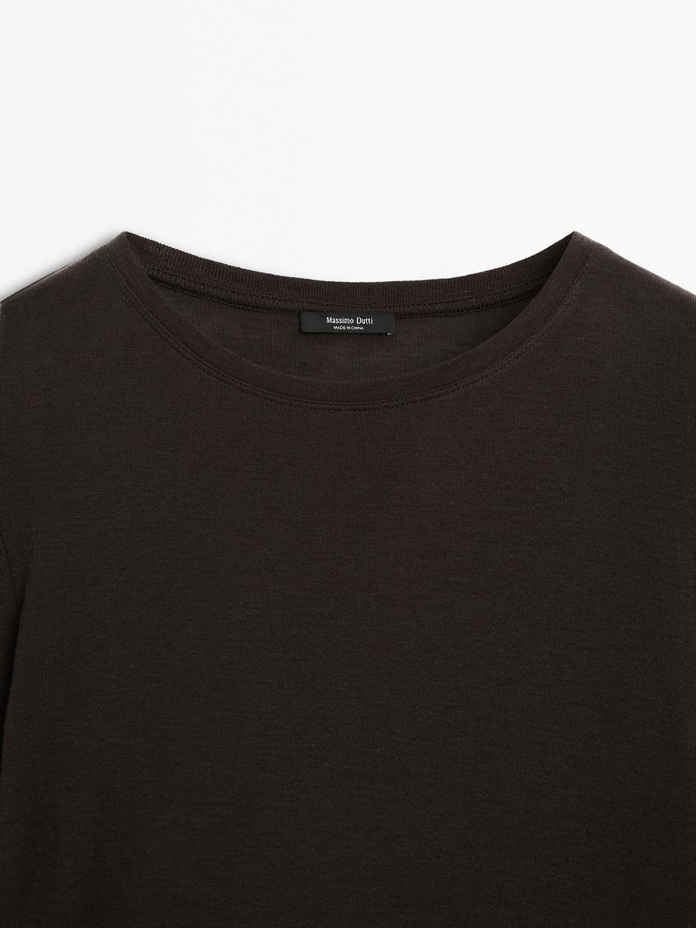 Massimo Dutti Трикотажная футболка с манжетами, коричневый