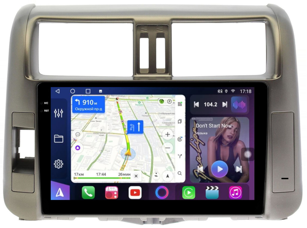 Магнитола для Toyota Land Cruiser Prado 150 2009-2013 (рамка бронза) - FarCar BM065M монитор 9.5" QLED на Android 14, TS10, 4+32Гб, CarPlay, 4G SIM-слот