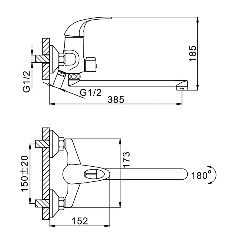 Смеситель для ванны и раковины 40к F2202 FRAP див корп (L излив, хром, латунь)
