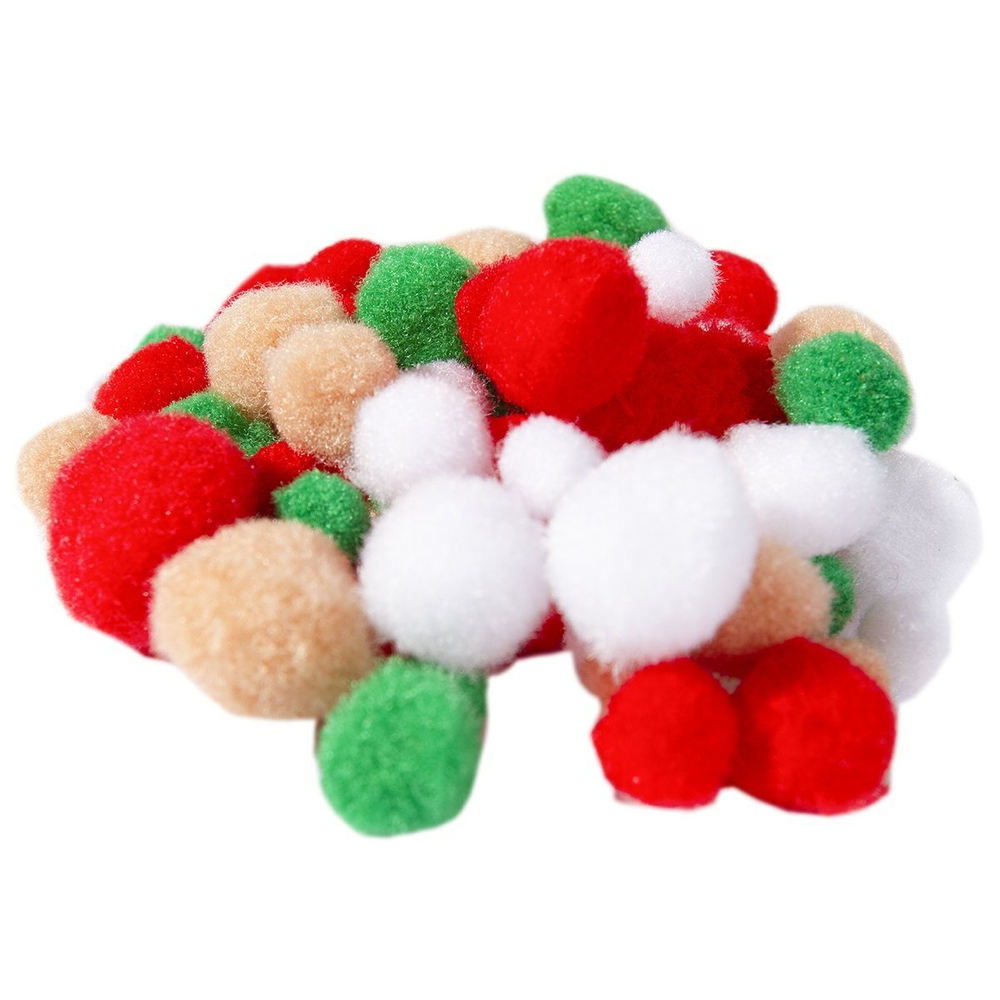 Декоративный материал Alingar, "Яркий взрыв" (крас,зел,бел,беж), пушистые помпоны, 80 шт, микс, пакет с европодвесом