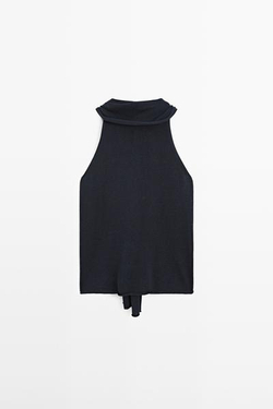 Massimo Dutti Свободный топ с завязками на шее, темно-синий