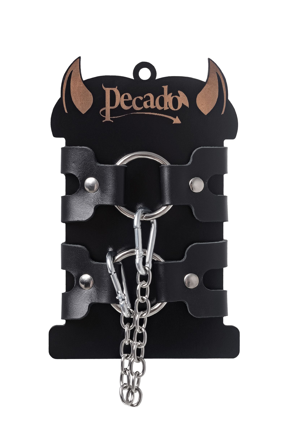 Черные кожаные наручники-браслеты из двух ремешков