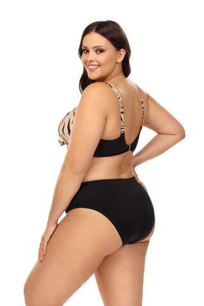 Раздельный купальник plus size с анималистическим принтом на лифе (Размер: 95D/46) (Цвет: бежевый с черным)