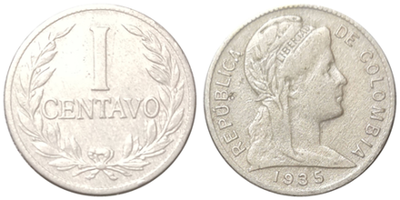 Колумбия 1 сентаво, 1918 - 1948 Свобода XF