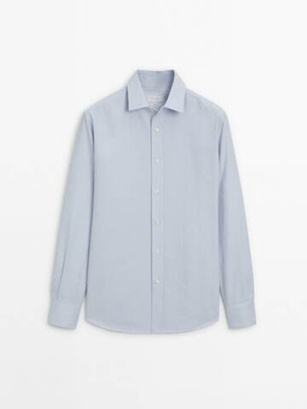 Massimo Dutti Рубашка оксфорд классического кроя в полоску, голубой