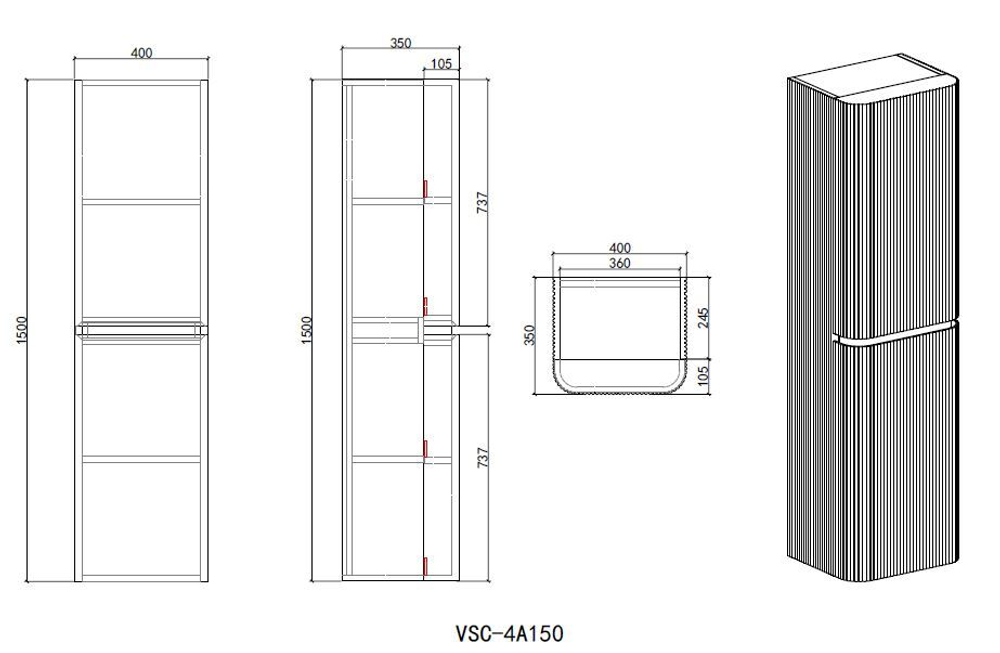 Шкаф Vincea Alto VSC-4A150MG-R подвесной, правый, 1500*404*350, светло-серый матовый