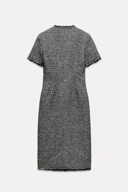 ZARA ПЛАТЬЕ МИДИ ИЗ РЕЛЬЕФНОЙ ТКАНИ — ZW COLLECTION, НАТУРАЛЬНЫЙ СЕРЫЙ