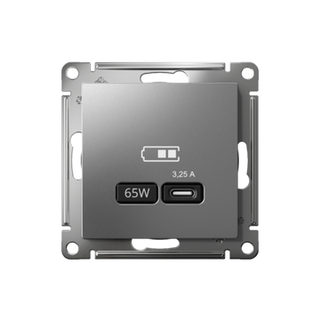 Розетка USB AtlasDesign тип C 65Вт QC PD высокоскор. ЗУ механизм сталь SE ATN000927