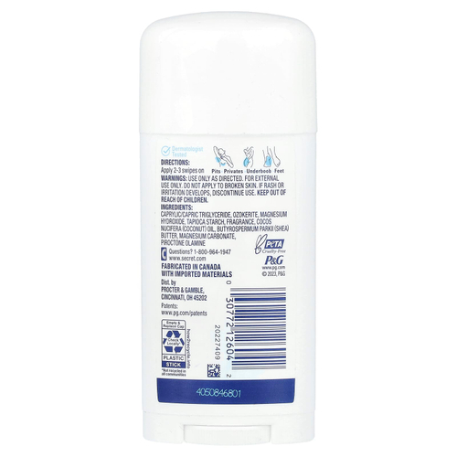 Secret, Дезодорант для всего тела, сухое твердое вещество без алюминия, свежая сирень + кувшинка, 68 г (2,4 унции)