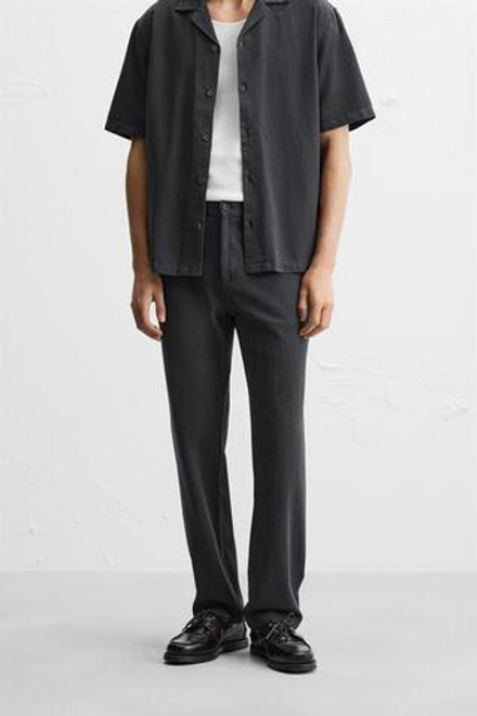 ZARA БРЮКИ ИЗ ХЛОПКА И ЛЬНА, УГОЛЬНЫЙ