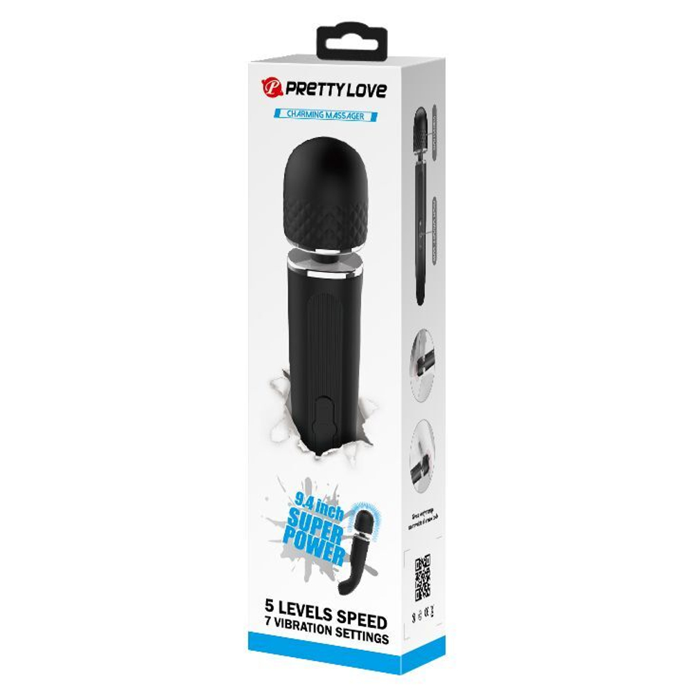 Черный мощный жезловый вибратор с изогнутой ручкой Charming Massager - 24 см. (Цвет: черный)