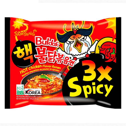 Острая корейская лапша быстрого приготовления Samyang Buldak 3x Spicy со вкусом курицы в супер остром соусе, 140 г