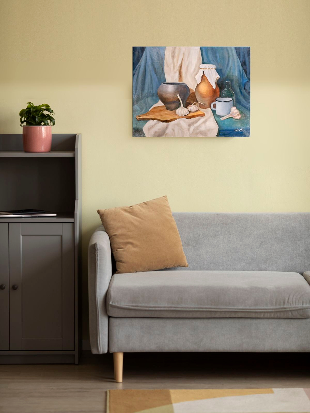 Картина авторская маслом на холсте 33х41 см на стену для интерьера "Деревенский натюрморт"