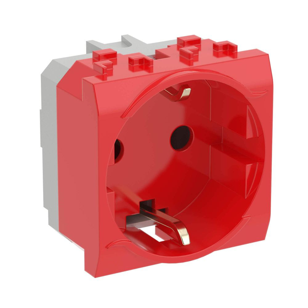 Электрическая розетка, с заземлением, со шторками, красная, 2 мод.