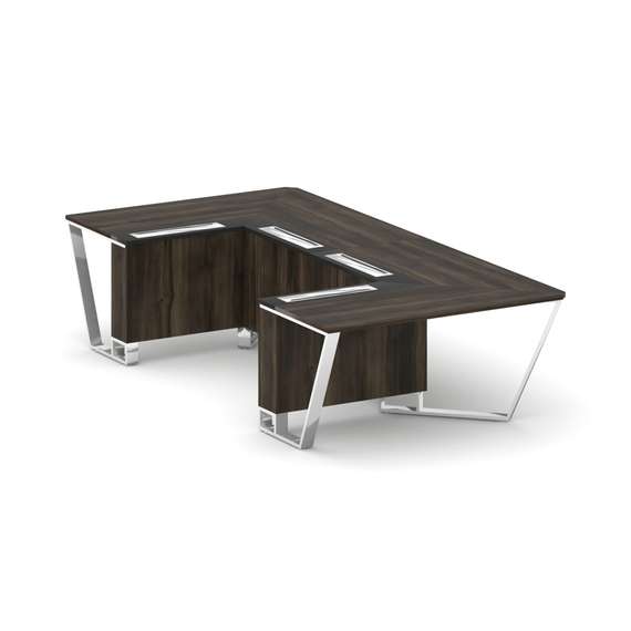 Steel Meet Стол переговорный П-образный MMK-PR.B.SP-07P Дуб Мали/Графит Глянец/Нержавеющая Сталь/Хро