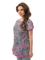 Футболка Ф-049Х/клетка-фуксияцветы