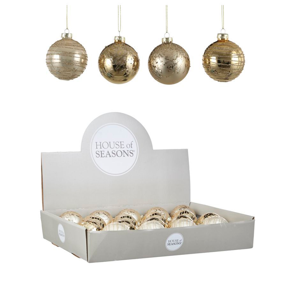 Набор елочных игрушек 18шт 7см House of Seasons Шар золото 4 вида 84014