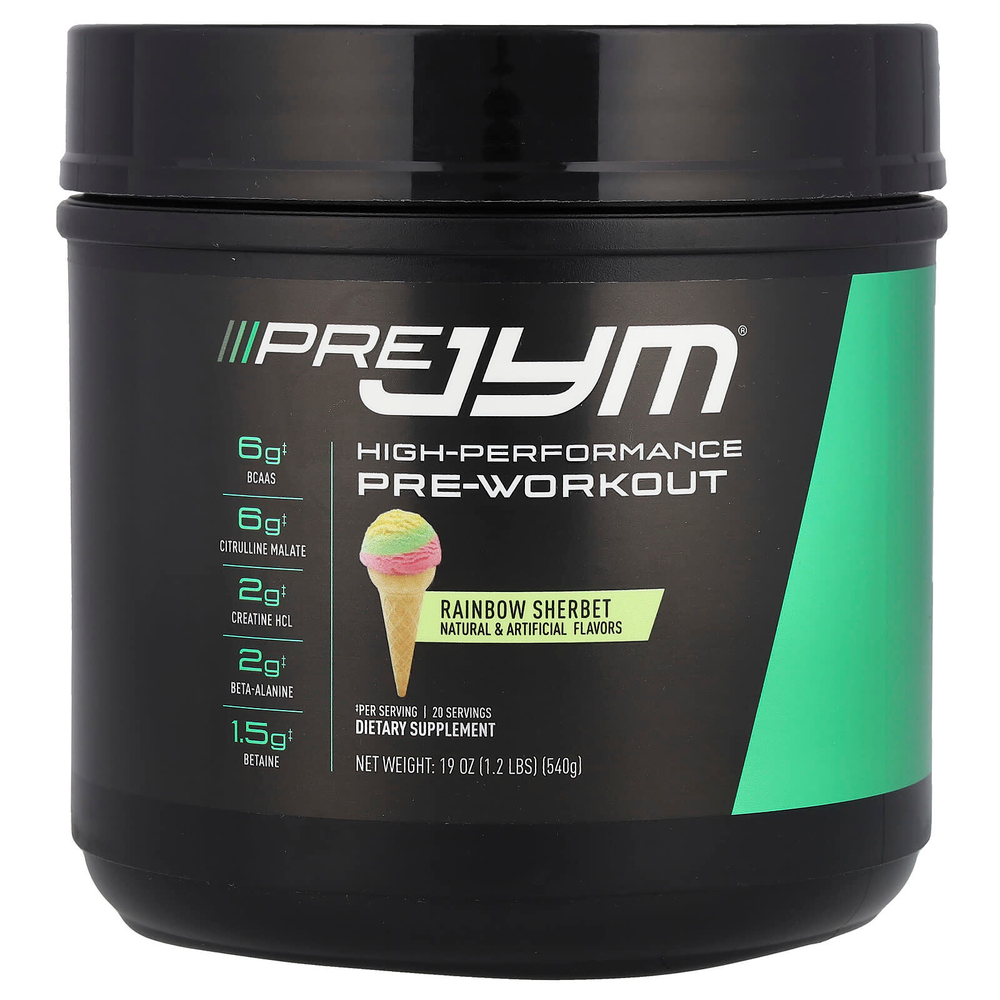 JYM Supplement Science, Pre JYM, высокоэффективный предтренировочный продукт, радужный щербет, 540 г (1,2 фунта)