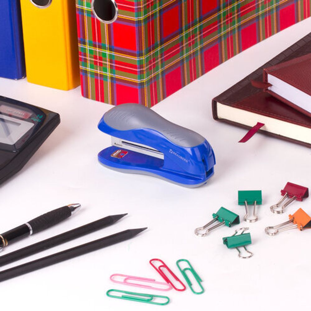 Степлер №10 BRAUBERG "JET", до 15 листов, эргономичный, сине-серый, 229687