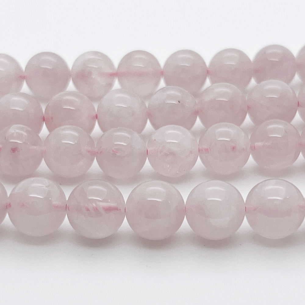 Розовый кварц бусины, диаметр 10,4-10,6 мм, цена за 9 шт (1/4 нити)