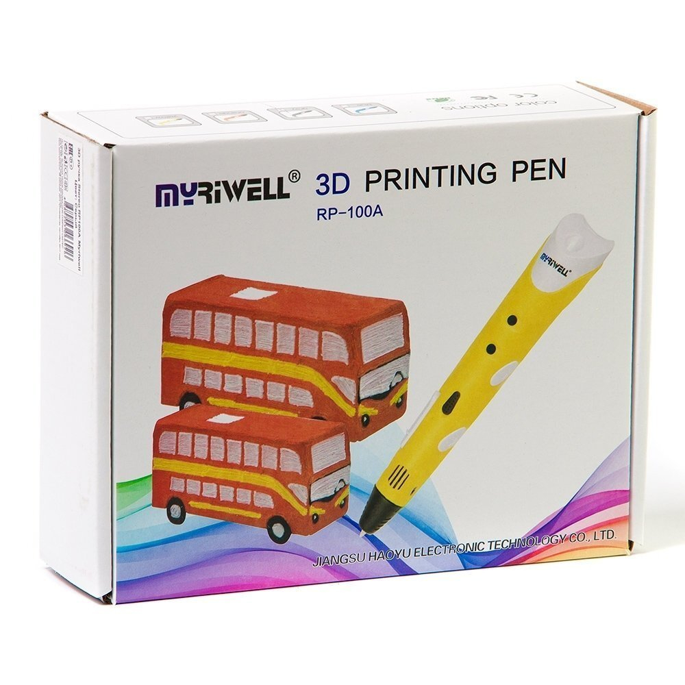 Ручка 3D Myriwell RP100A, пластик ABS - 3 цвета, серая, картонная упаковка