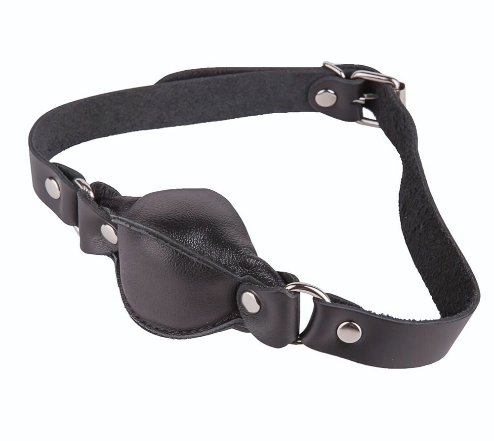 Чёрный кожаный кляп на регулируемых ремешках (Цвет: черный)