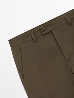 Massimo Dutti Брюки прямого кроя из смесового хлопкового твила, масляно-зеленый