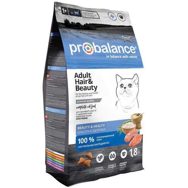Сухой корм ProBalance Hair&Beauty для кошек, красивая шерсть и здоровая кожа