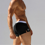 Черные мужские плавки-хипсы с белым поясом