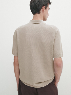 Massimo Dutti Свитер с воротником поло и короткими рукавами, хаки