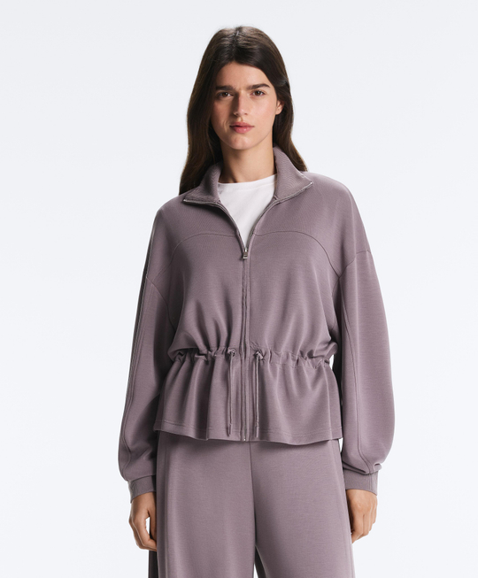 Oysho Мягкая куртка с регулируемой талией и высоким воротником, серо-сиреневый