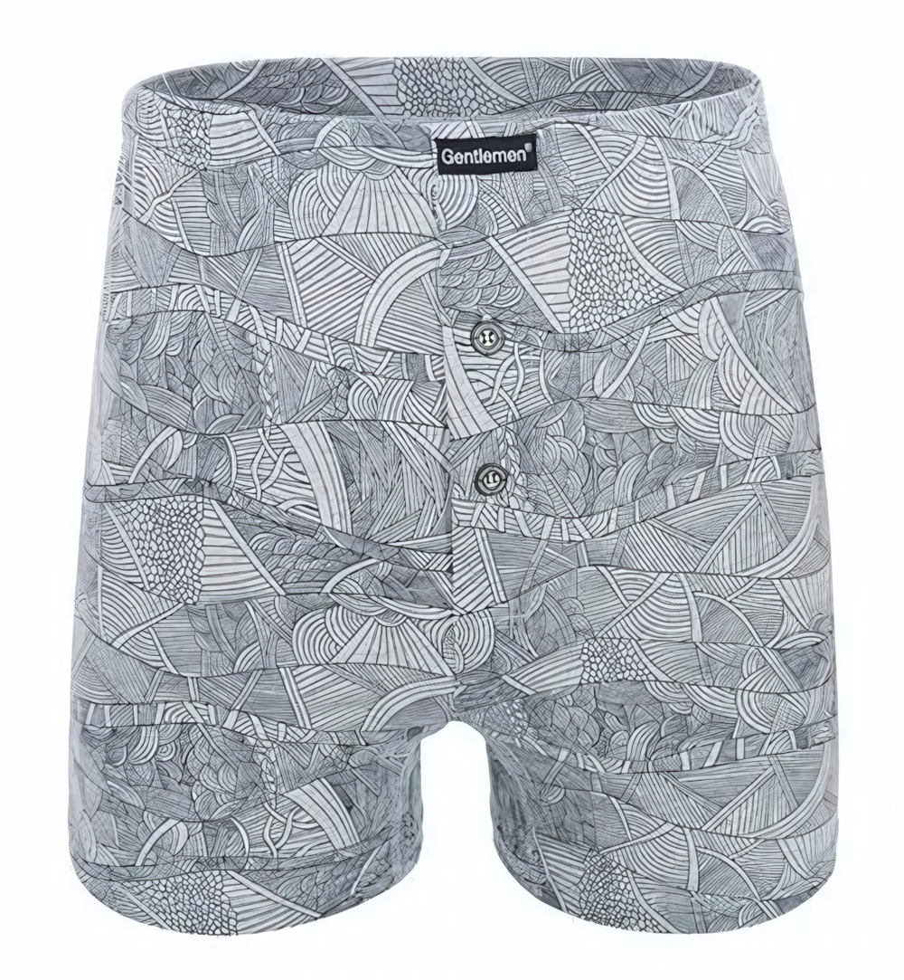 Хлопковые трусы-боксеры свободного кроя с фантазийным принтом (Размер: XXL) (Цвет: серый)