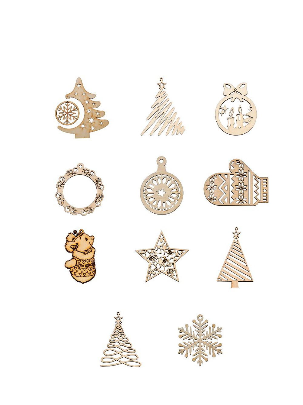 Подарочный набор елочных игрушек, 11 шт, деревянные, Dipriz