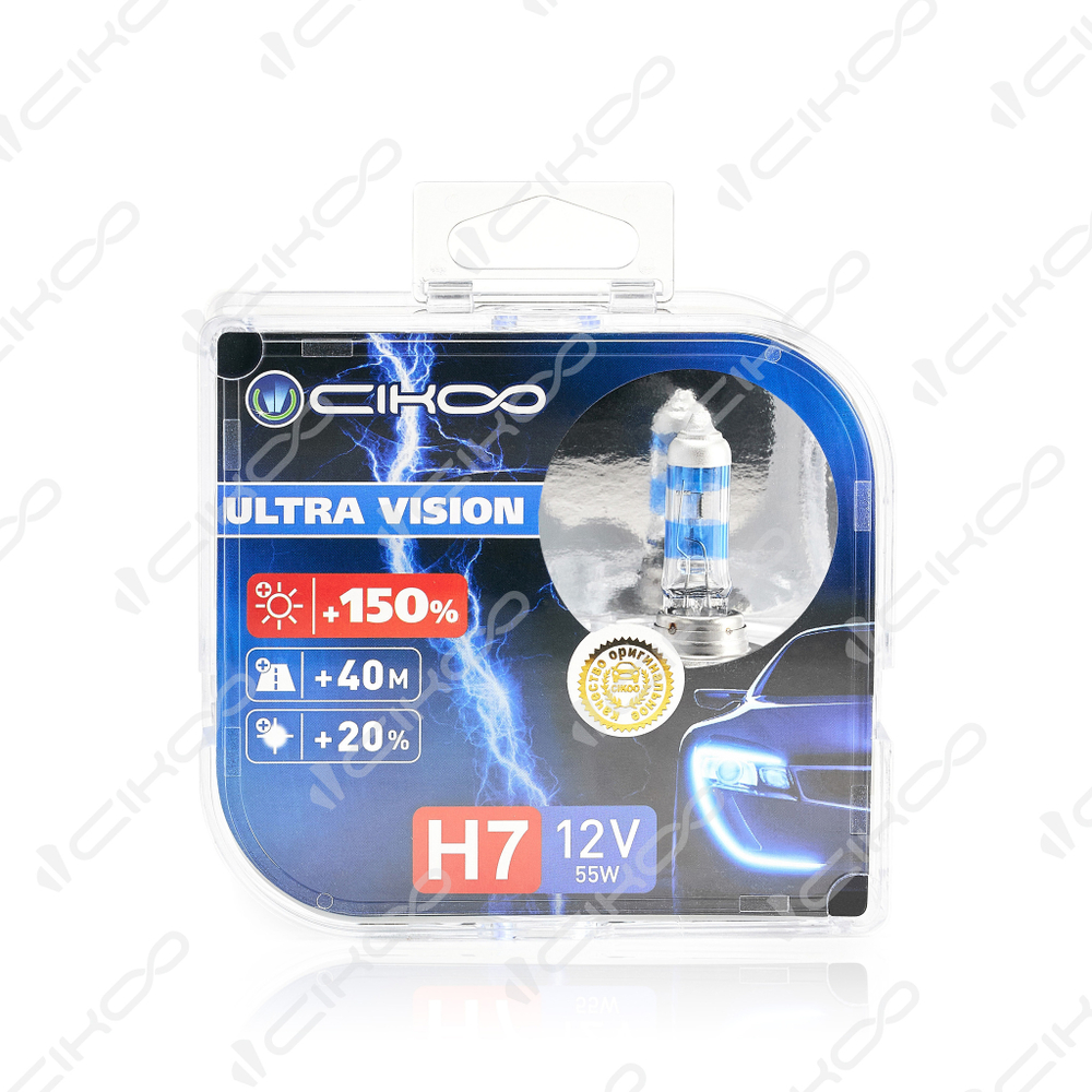 Лампа 12 В H7 55 Вт +150% Ultra Vision галогенная 2 шт. Cikoo
