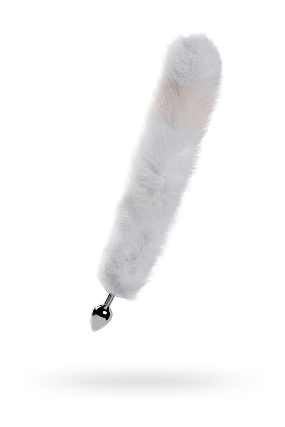 Большая серебристая металлическая анальная втулка с серым лисьим хвостом (Цвет: серый)