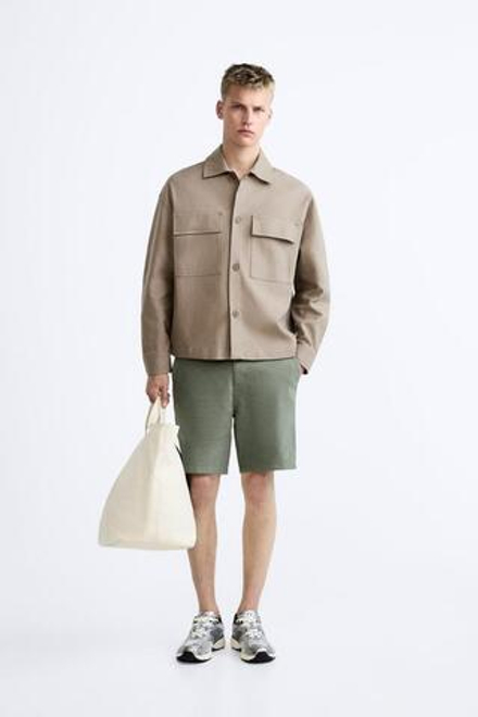 ZARA ШОРТЫ ЧИНОС ИЗ РЕЛЬЕФНОЙ ТКАНИ, ЗЕЛЕНЫЙ