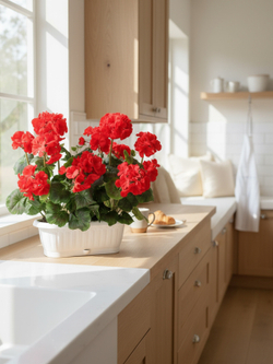 Искусственные цветы Герань красная 40см в балконном ящике