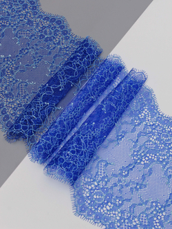 Кружево шантильи ультрамарин с голубой нитью неэластичное ширина 16 см длина 1.45 м